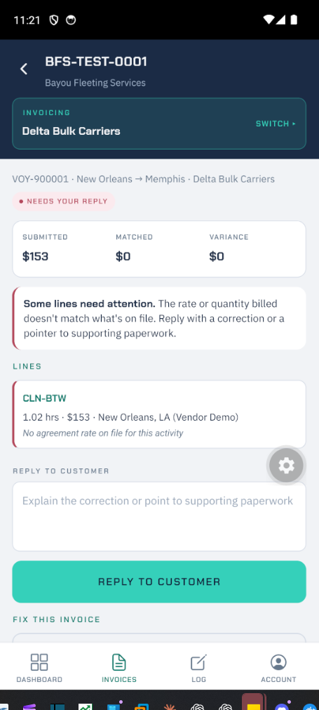HAVHELM mobile invoice exception response